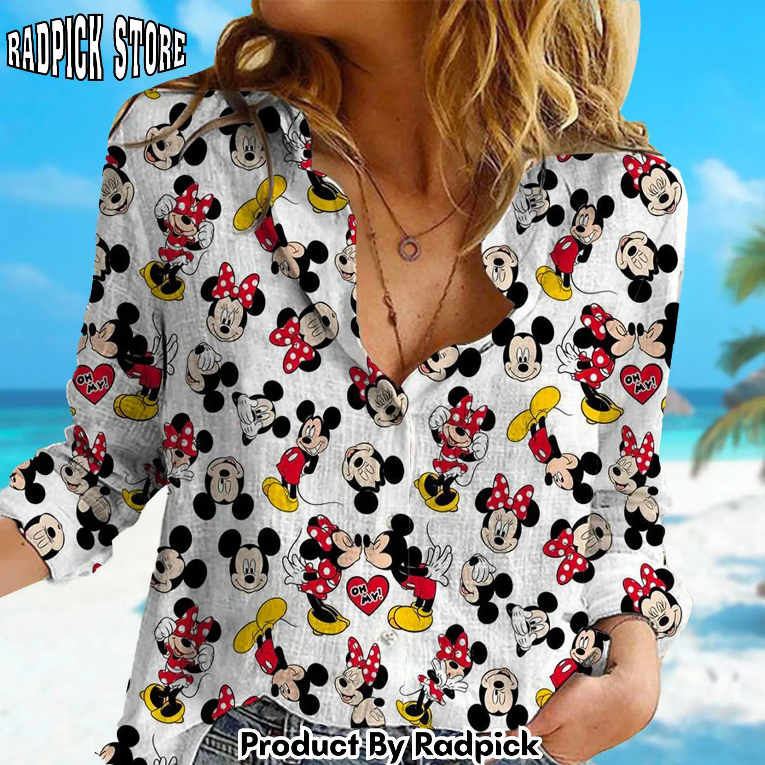 Radpick mouse linen casual shirt cute mouse button down shirt mouse linen shirt cartoon gift for women magic kingdom tshirt family trip tee rp662556